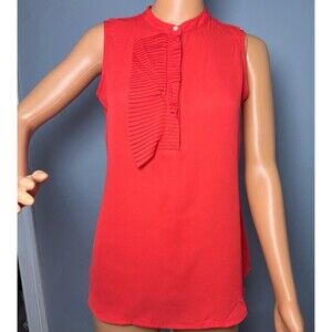 Banana Republic Red Sleeveless Blouse Petite Small PS Pleated Front Career NWT.